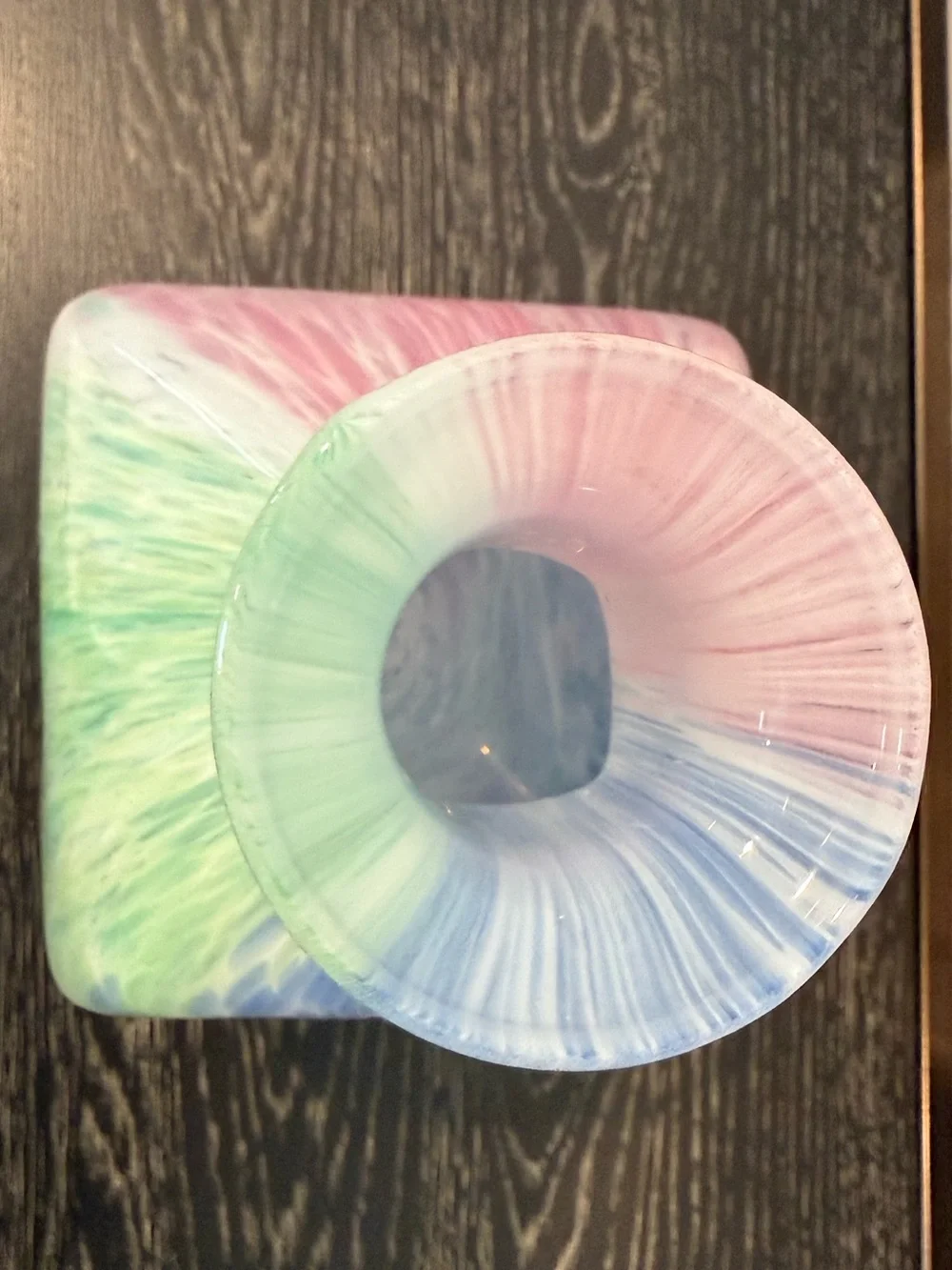 Pastel Art Glass Vase Pink  Blue Green Splatter
